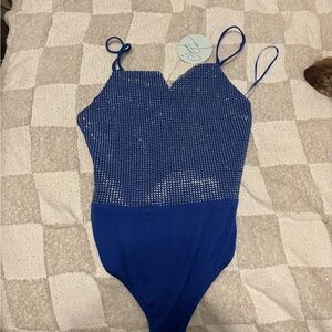 Blue Rhinestone Bodysuit